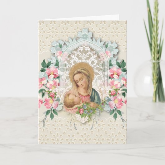 Religieuze Maagd Mary Jesus Floral Scriptversie Ve Kaart (Voorkant)