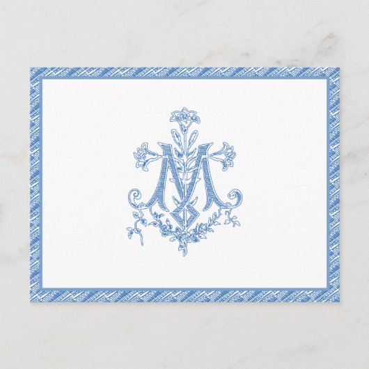 Religieuze maagd Mary Marian Cross Blue Lilies Briefkaart (Voorkant)