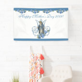 Religieuze Maagd Mary Moederdag Blue Flowers Spandoek (Insitu)