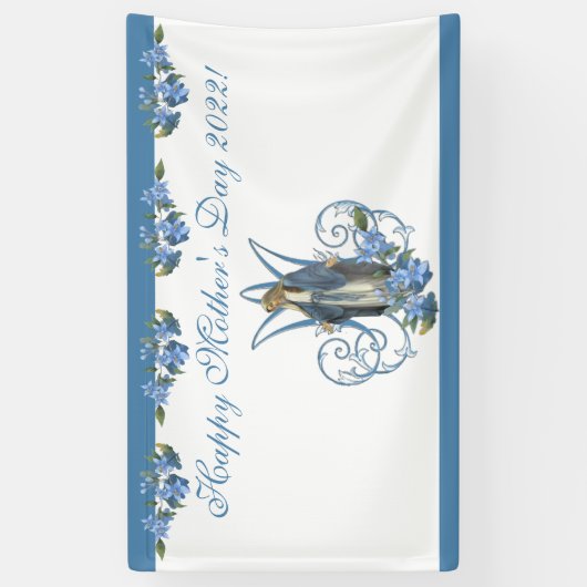 Religieuze Maagd Mary Moederdag Blue Flowers Spandoek (Verticaal)