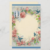 Religieuze Maagd Mary Roze Roses Blue Birds Briefpapier (Voorkant / Achterkant)