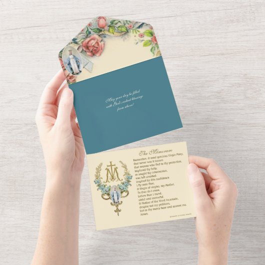 Religieuze maagd Mary Vogelroze rozen All In One Uitnodiging (Afscheurbaar)