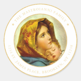 Religieuze Madonna- & Child-kerstretour-adres Ronde Sticker