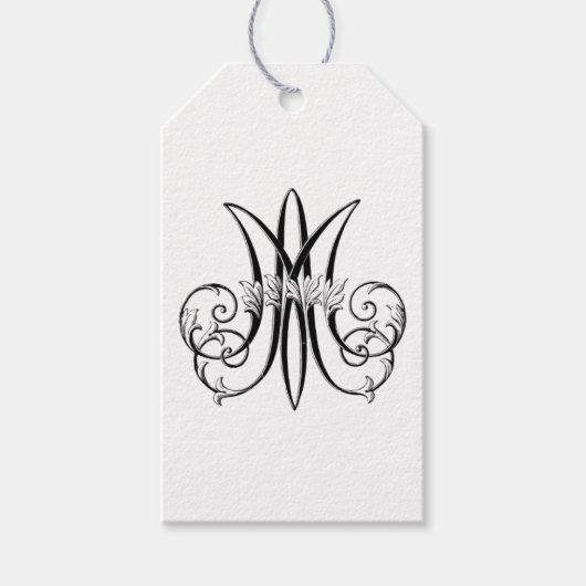 Religieuze Marian Monogram "M" Zwart-wit Cadeaulabel (Voorkant)