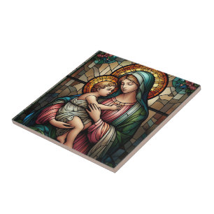 Religieuze moeder en kind tegeltje