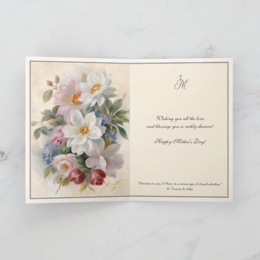 Religieuze Moederdag Maagd Maria Floral Kaart (Binnen)