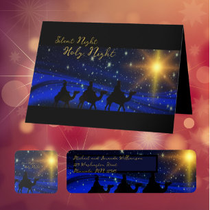 Religieuze nativiteitsmarine blauw kerstfeest vierkante sticker