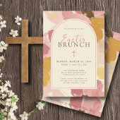 Religieuze Paasbrunch Moderne Roze Bloemen Kaart