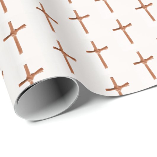 Religieuze Palm Cross in Elegant Patroon, Wit Cadeaupapier (Rol Hoek)