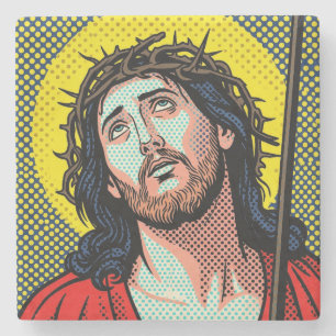 Religieuze Pop Art Doornenkroon Halftone Stripverh Stenen Onderzetter