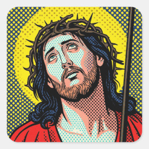Religieuze Pop Art Doornenkroon Halftone Stripverh Vierkante Sticker
