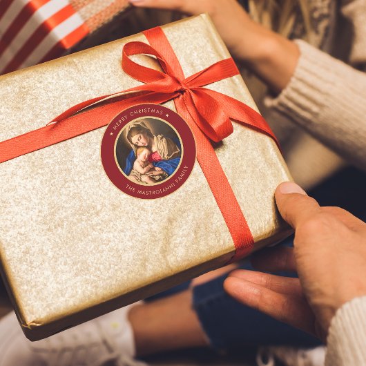 Religieuze Red & Gold Madonna en kerstmis voor kin Ronde Sticker