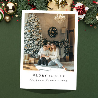 Religieuze Roem aan God Minimalistische Gezinsfoto Feestdagenkaart