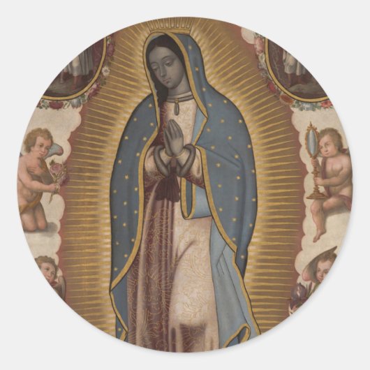 Religieuze Spaanse Maagd Maria de Guadalupe Ronde Sticker (Voorkant)