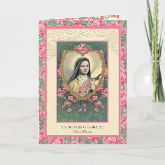Religieuze St. Therese Pink  Rozen Citaat Kaart