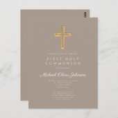 Religieuze Taupe Beige Boy First Communie Briefkaart (Voorkant / Achterkant)