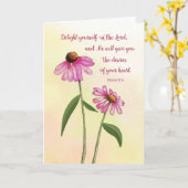 Religieuze Verjaardag Roze Echinacea Waterverf Kaart (Gele Bloem)