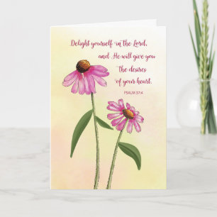 Religieuze Verjaardag Roze Echinacea Waterverf Kaart