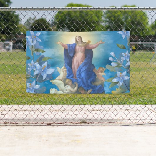 Religieuze veronderstelling van Mary Angels Blue F Spandoek (Insitu)