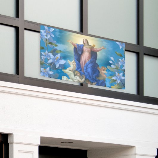 Religieuze veronderstelling van Mary Angels Blue F Spandoek (Buitenkant Gebouw)