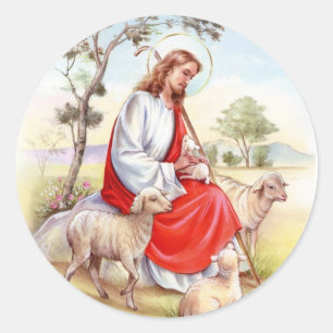 Religieuze vintage Pasen, Jezus de herder Ronde Sticker
