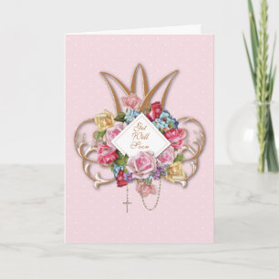 Religieuze Vintage Rozen Rozenkrans Bloemstuk Kath Kaart