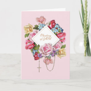 Religieuze Vintage Rozen Rozenkrans Bloemstuk Kath Kaart