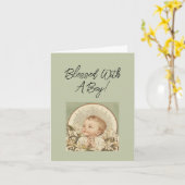 Religious Baby Boy Congratulations, Custom Text  Kaart (Gele Bloem)