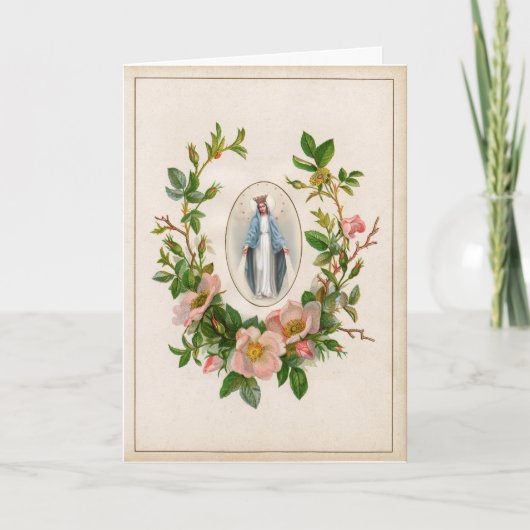 Religious Blessed Virgin Mary Floral  Kaart (Voorkant)
