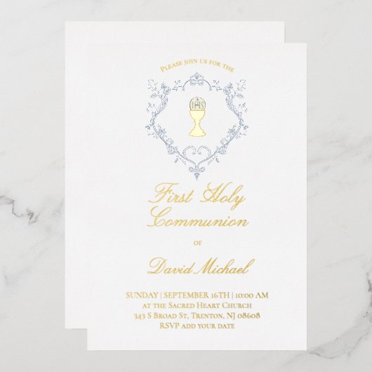 religious Catholic First Holy Communion Folie Uitnodiging (Voorkant / Achterkant)