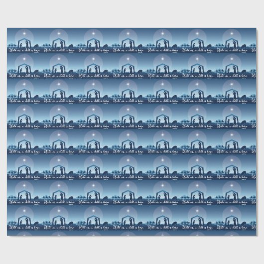 Religious Christmas Nativity Scene Blue Cadeaupapier (Vlak)