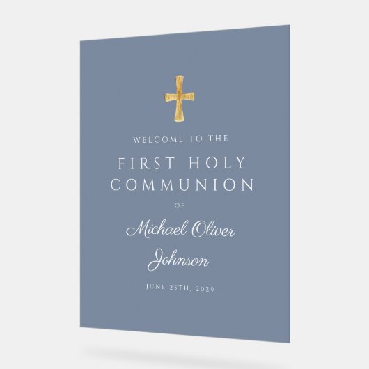 Religious Dusty Blue Boy First Communion Welcome (Angle)