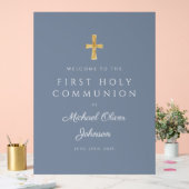 Religious Dusty Blue Boy First Communion Welcome (Mariage)