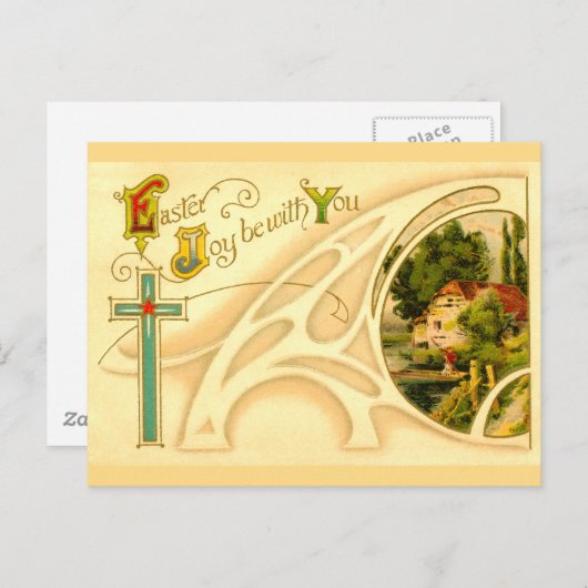 Religious Easter with Cross & Vignette Feestdagenkaart (Voorkant / Achterkant)