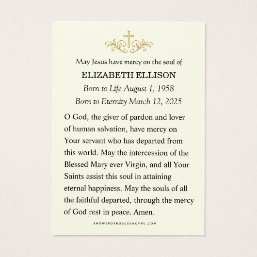 Religious Funeral Memorial Photo Prayer  (Dos)