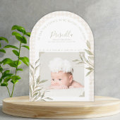 Religious Gingham Photo Birth Announcement Kaart