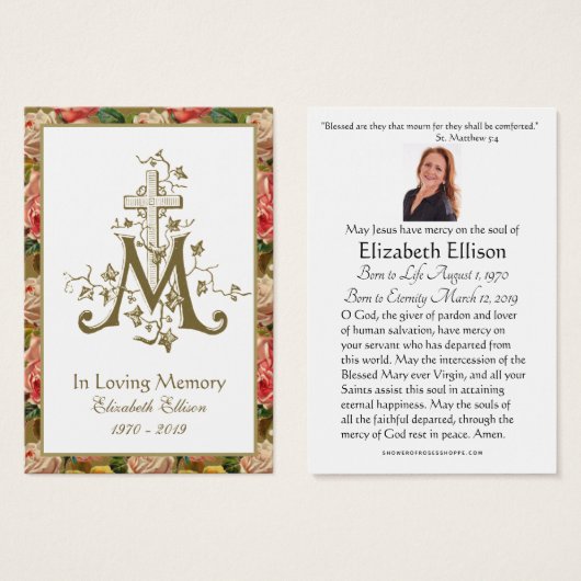 Religious Gold Marian Cross Funeral Roses (Devant & derrière)