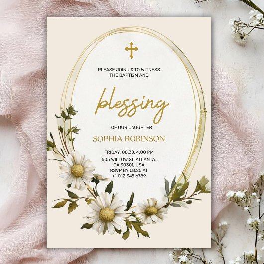 Religious invitation card with floral design