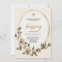 Religious invitation card with floral design
