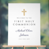 Religious Navy Blue Boy First Communion Welcome (Neutre)