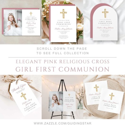 Religious Pink Script Girl First Communion Welcome