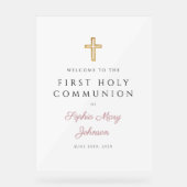 Religious Pink Script Girl First Communion Welcome (Recto)