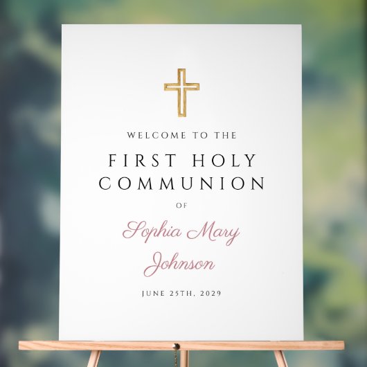 Religious Pink Script Girl First Communion Welcome (Neutre)
