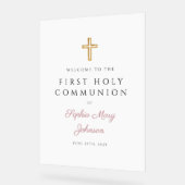 Religious Pink Script Girl First Communion Welcome (Angle)