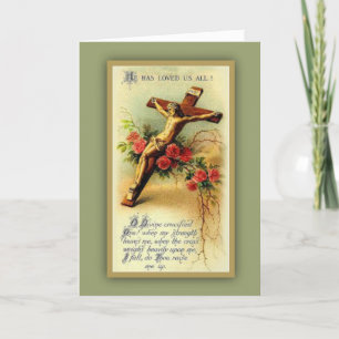 Religious vintage Lenten Crucifix Floral Prayer Feestdagen Kaart