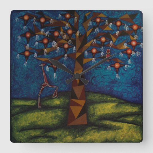 Reloj Árbol de la fiesta eterna Vierkante Klok (Voorkant)