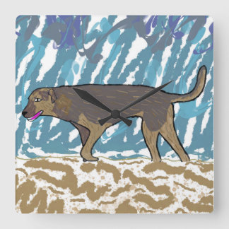 Reloj de pared cuadrado con diseño perro caminando vierkante klok