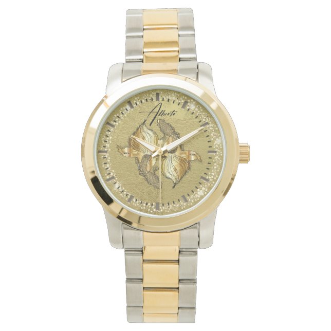 Reloj  dorada personalizada  con peces doradas horloge (Voorkant)