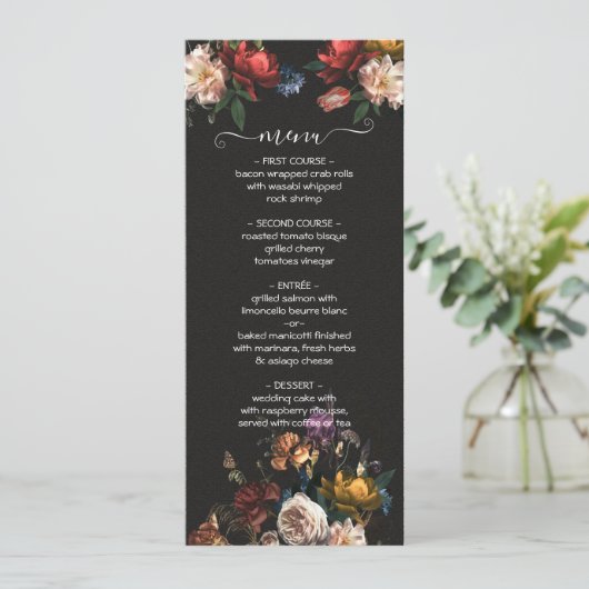 Rembrandt Bloemen Donker & Moody Bruiloft menukaar Menu (Staand voorkant)
