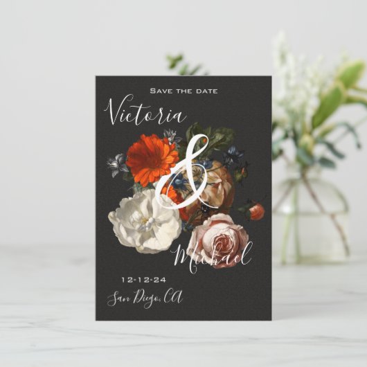 Rembrandt Bloemige Save the Date Trouw Uitnodiging (Staand voorkant)